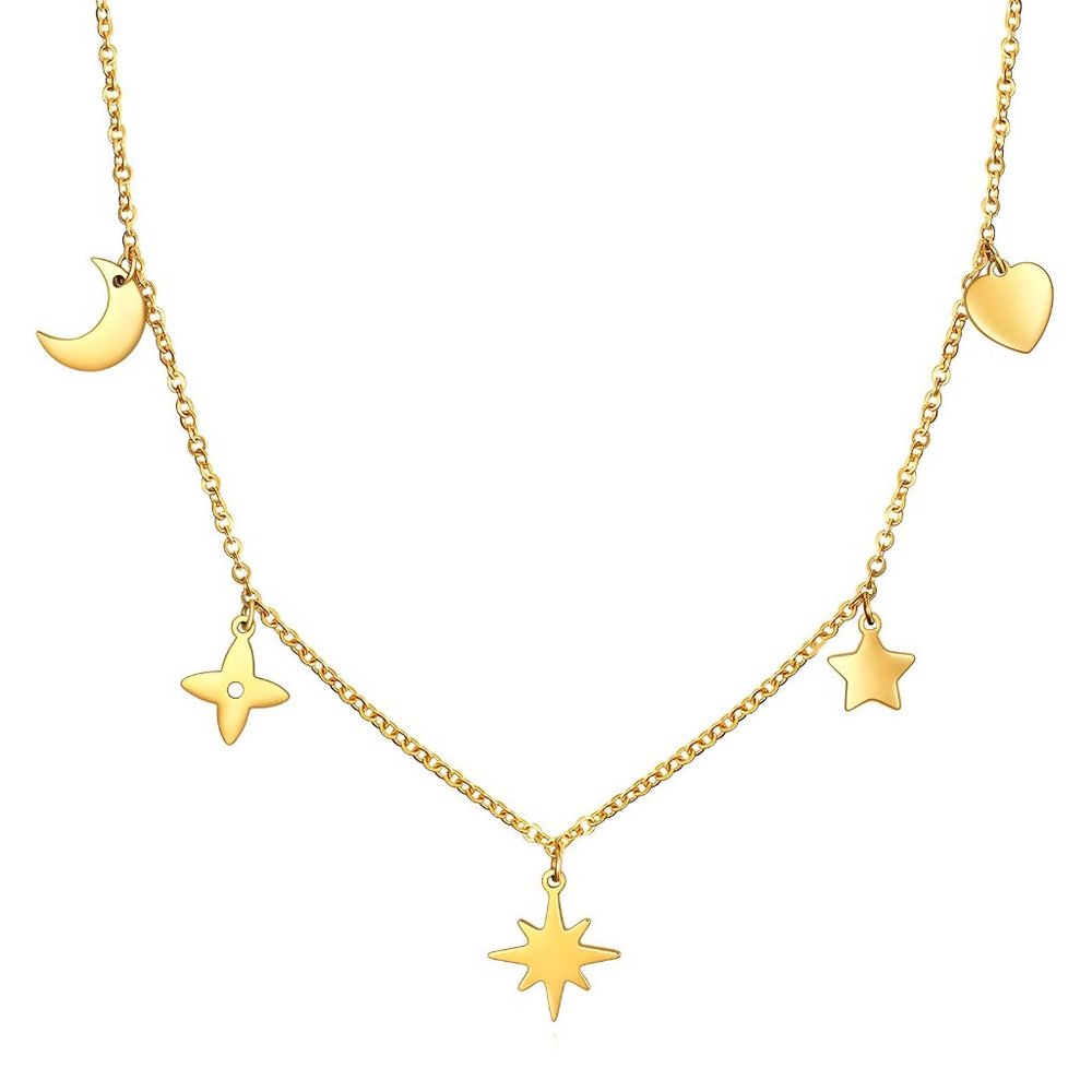 Celestial Charm Necklace | 18K Gold Plated | Moon & Stars Pendant